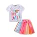 Kidsa 1-7T Baby Little Girls Short Sleeve T-shirt + Colorful Rainbow Skirts Birthday Gift Outfits Set, White-short Sleeve, 110/4-5T
