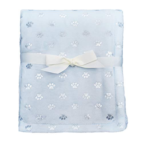 ZECHREY Unisex Baby Foil Print Flannel Sherpa Fleece Blanket with Paws Pattern Super Soft Warm Cozy for Newborn Infant Toddler Kids, Blue