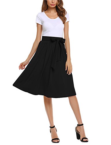 Zeagoo Womens Pleated Skirt Midi A Line High Waist Skirt,Black,Small