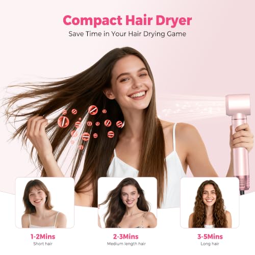 Image of Atopskins 5 in 1 Blow Dryer Brush Set, 1000W Hot Air Styler with Auto-Wrap Curler & LED Temp Display, Negative Ion Hair Dryer Brush for Straightening, Volumizing & Curling - Pink