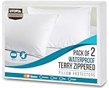 Utopia Bedding Set of 2 Waterproof Pillow Protectors with Zipper Queen Size, Terry Pillow Covers, Bed Bug and Dust Mite Proof Pillow Cases