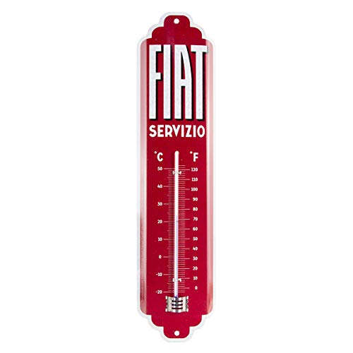 Nostalgic-Art 80337 Analoges Retro Thermometer Fiat – Servizio – Geschenk-Idee für Auto-Fans, aus Metall, Vintage-Design zur Dekoration 6,5 x 28 cm