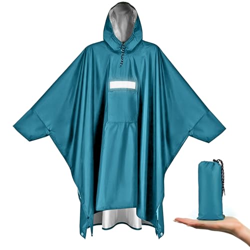 Vankarr Regenponcho Wasserdichter Leichter Regencape mit Kapuze Taschen Reflexstreifen Atmungsaktiv Regenjacke Fahrrad Herren Regenmantel Damen mit Belüftet Regen Poncho...