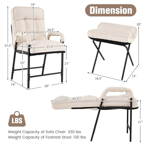 Sillón plegable lino beige ajustable miniatura 3