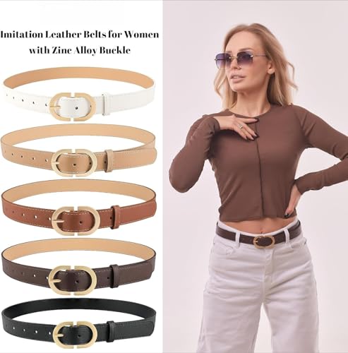 5-Pack Women's Leather Belts Set - Gold Buckle Waist Belts for Jeans, Pants & Dresses in 5 Colors2