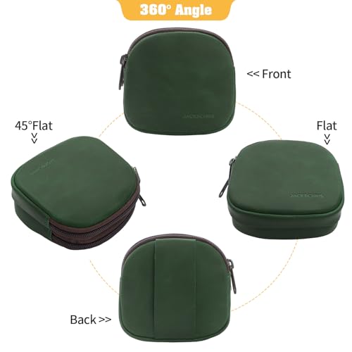 Image of Jack&Chris Coin Purse for Men, Genuine Leather Mini Coin Wallet Zipper Pocket with Back Belt Loop, Coin Bag for Men, Green