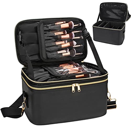 Travel Makeup Bag, Chomeiu Makeup Case Large Cosmetic Bag Case Organizer Waterproof for Cosmetics Tools with Adjustable Dividers Travel Accessories with shoulder strap