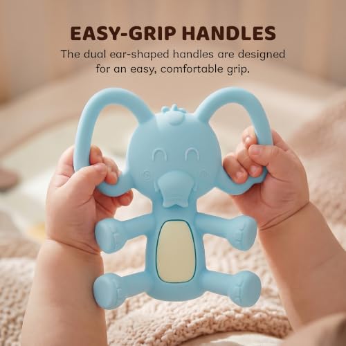 Image of Baybee Silicone Baby Teether for Teething Gums, Manhattan Teething Rattle Toy with Loops Ring, 100% Food Grade Silicone & BPA Free Teethers Toy for Babies, Chew Teether for 6 to 12 Months (Blue)