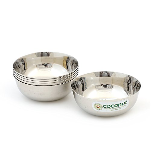 Image of coconut Stainless Steel Chaliya Bowl /Vati /Katori - Set of 6 -Diamater 8.5 Cm - Capacity Each Bowl 100 ML