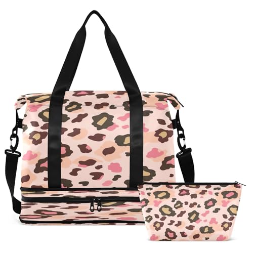 Watercolor Leopard Gym Bag for Women Sport Travel Duffel Bag Shoulder Weekender Overnight Bags with Wet Pocket & Shoe Compartment2