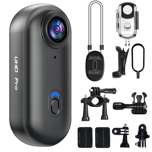 dahocamgo 4K Mini Body Camera, Sports POV Cameras, Portable Body Cam, Thumb Action Camera, Waterproof Wearable Camera, Helmet Mounted Hands Free Recording for Cycling, Motorcycle, Vlogging (Black)