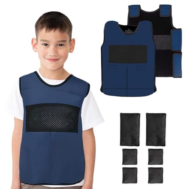 Weighted Vest for Kids (Small, Ages 4 to 7) with Sensory Issues Compression Vest for Kids Including 6 Removable Weights Black