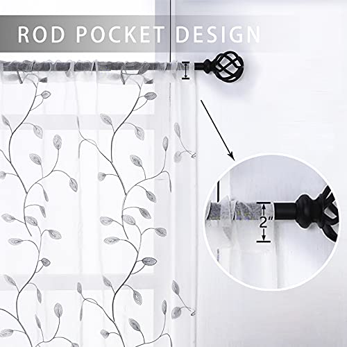 Mrtrees Sheer Voile Curtain Valances, Leaves Embroidered Valance Curtains Rod Pocket, Small Sheer Window Curtains Treatment For Bedroom/Living Room/Kitchen/Basement thumb #1