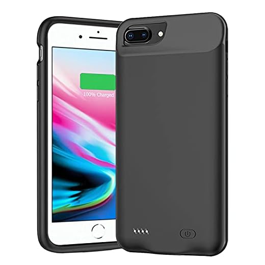 Battery Case for iPhone 6 Plus/6s Plus/7 Plus/8 Plus, 10000mAh Portable Battery Pack Rechargeable Smart Charger Case Compatible with iPhone 6 Plus/6s Plus/7 Plus/8 Plus (5.5 inch) Battery Case (Black)