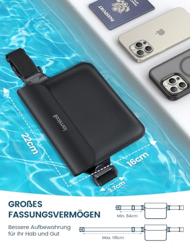 Lamicall wasserdichte Tasche, Wasserfester Beutel - [2 Stück] wasserdichte Bauchtasche mit einstellbarem Band, IPX8 Waterproof Bag für Wassersport, Schwimmen, Strand, Bootsfahrten - Schwarz