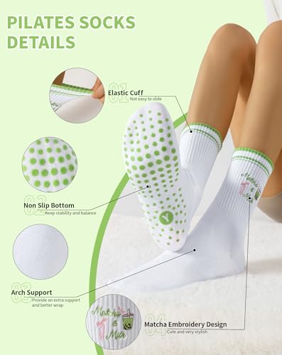 Image of Yawlsow Pilates Grip Socks for Women Yoga Grippy Socks Cute Barre Non Skid Athletic Crew Sticky Sock Workout Hospital