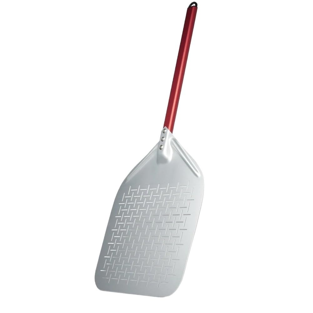 WANGSHAOWEI Pizza ​Paddle 14/13/12 Inch Pizza Paddle Perforated Shovel Aluminum Alloy Spatulas Oven Accessories(12 inch Red)