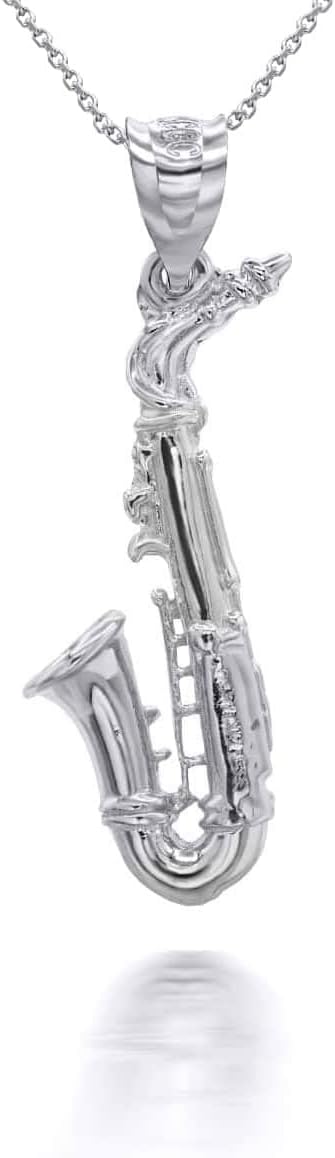 Claddagh Gold Music Jewelry .925 Sterling Silver Dangling Music Charm Brasswind 3D Saxophone Pendant Necklace - Choose Pendant Only or Necklace w/ 16”-22” Chain