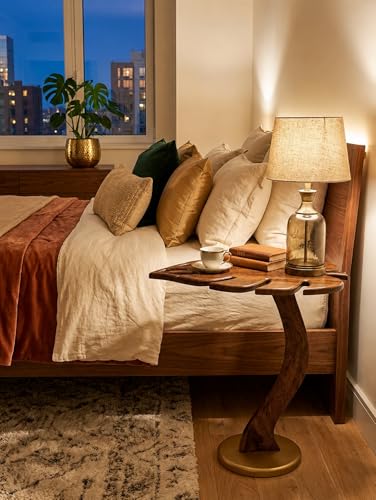 Image of REDWOOD Sheesham Wood Designer End Table | Artistic Accent Side Table for Living Room, Bedroom, Entryway & Lounge | Decorative Organic Shape Display Stand Furniture | Walnut & Golden
