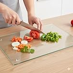 Acense Tempered Glass Worktop Saver, Toughened Glass, Smooth Edges, Rounded Corners, Chopping Board, Non-Slip Rubber Feet, Multi-Purpose, Stain-Resistant 40 x 30 cm ((Clear))
