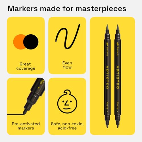 Image of ARTISTRO 5 Black Fabric Markers for Clothes and Textiles - Permanent No-Bleed Fabric Decorating Kit for T-Shirts, Bags, Canvas, Shoes, and Crafts