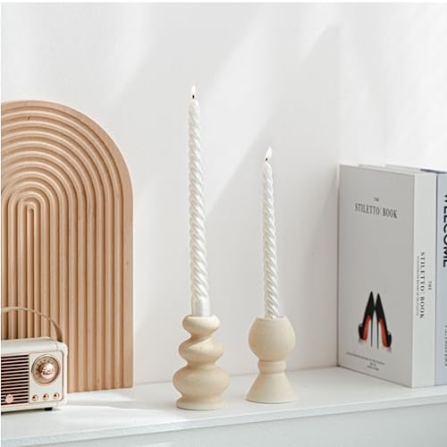 VIRFONOR Taper Ceramic Candle Holders, Set of 2 Matte Boho