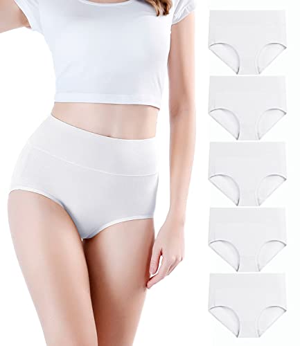 wirarpa Damen Unterhosen Baumwolle Slips Damen Unterwäsche Hohe Taille Taillenslip Weich Frauen 5er Pack Reines Weiß XS 1