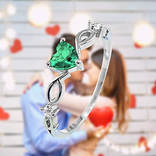 Women Heart Engagement Rings Inlaid Zircon Hollow Bridal Wedding Band Lady Simple Promise Rings for Her (Green, 5)3