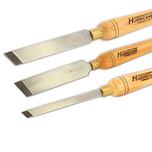 Hurricane Turning Tools, Hss, 3 Piece Skew Chisel Set (1/2", 1", 1 1/2"), Standard Series Woodturning Tools #TOP4