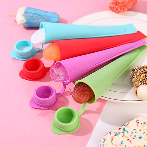 2020 New Silicone Ice Pop Molds set of 8, Durable Reusable Ice Cream Maker Molds Multicolored Popsicle Molds with Attached Lids bigger size