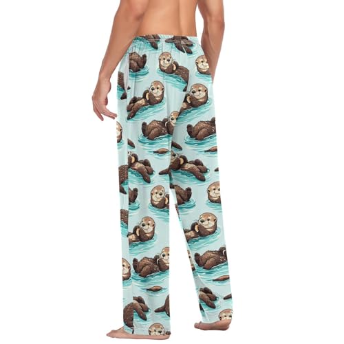 Men’s Cute Sea Otters Pajama Pants with Pockets, Comfortable Lounge Sleep Bottoms#355 5