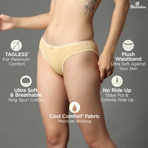 Image of Wearslim Premium Women Soft and Comfortable Women's Cotton Bikini No Show Panty | Ladies Invisible Breathable Briefs Soft Stretch Hipster Underwear