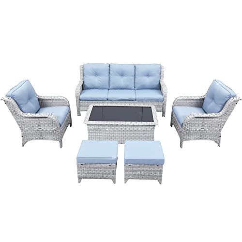 Outdoorwickerfurnitureset6piecespatioconversationsetsoutdoorcouchsofa2patiowickerchairswith1sofacoffeetableandottomansforporchgardendeckbalconypoolside Urban Country Home Decor Outdoor wicker furniture set 6 pieces patio conversation sets outdoor couch sofa 2 patio wicker chairs with 1 sofa coffee table and ottomans for porch garden deck balcony poolside urban country home decor