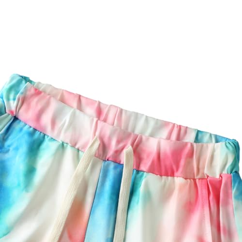 Image of Girls Short Sets Shorts and Crop Top Set, Short Sleeve T-Shirt and Shorts Summer Outfits for Girls Kids Tie Dye Shirt