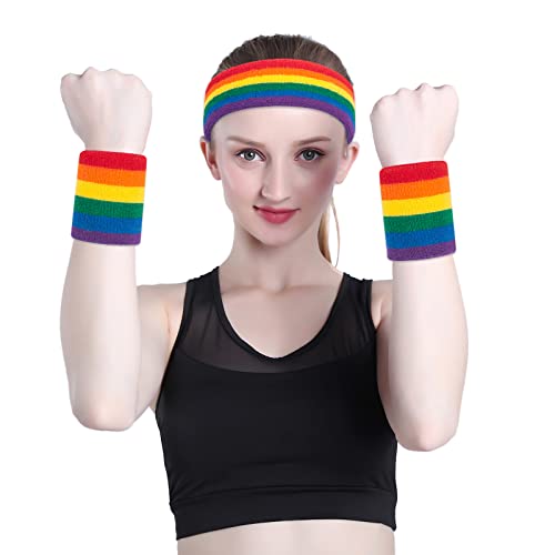 Image of ONUPGO Sweatband Set Sports Headband Wristband Set Sweatbands Terry Cloth Wristband Wrist Sweatband Headbands Moisture Wicking Sweat Absorbing Head Band
