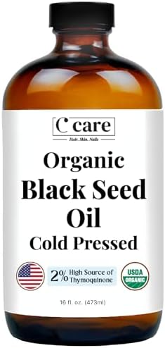 Black Seed Oil Organic Cold Pressed Unrefined Glass Bottle | USDA Certified Organic Black Cumin Seed Oil | High Thymoquinone Omega 3 6 9 | For Immune Support, Joints, Digestion, Hair, Skin | 16 Fl oz