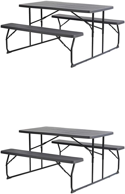 Bundle of Gardenised Gray Outdoor Foldable Woodgrain Portable Picnic Table Set + Gray Outdoor Foldable Woodgrain Portable Picnic Table Set, 5 Feet Long