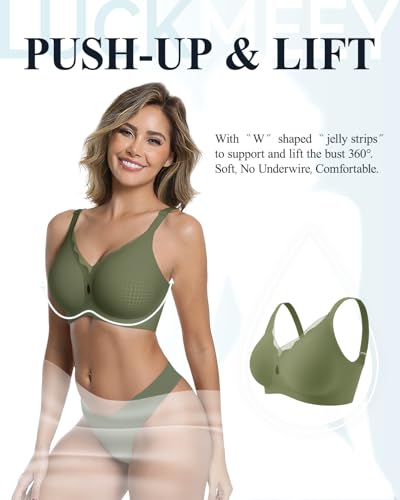 Image of LUCKMEEY Womens Wireless Push Up Bras Sexy V Mesh Supportive Seamless T-Shirt Bra No Underwire (U-Back & Crossback)