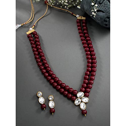 Image of Peora Crystal Faux Pearl Kundan Necklace & Jewelry Set Gift for Women