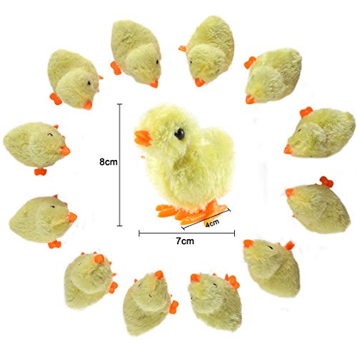 Fashionclubs Wind Up Toy, 12pcs Easter Chick Wind Up Toys Jumping Chicken Plush Chicks Clockwork Toys Novelty Toys for Kids Party Favors, Easter Egg Hunt, Birthday Goody Bag Fillers, Game Prizes