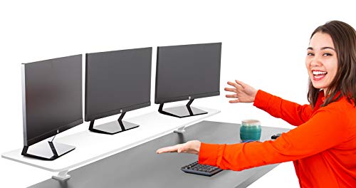 Photo 1 of Stand Steady 55 in. Clamp On Desk Shelf | Large Monitor Riser Supports 3 Screens for Extra Storage | Ergonomic Monitor Stand Securely Attaches to Surface with Clamp Base - No Screws (55 in/White) 55" | White
