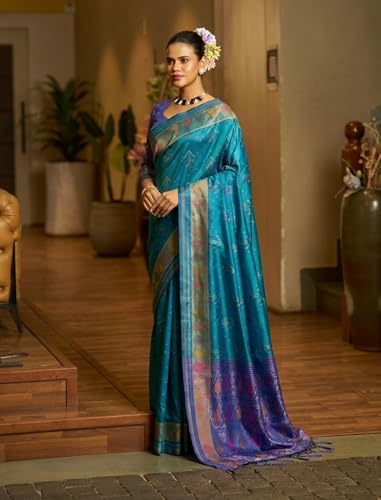 Image of MADHUHANSH Women's Cotton Linen Saree with Unstitched Blouse Piece and Solid Pattern | Mithila Painting Saree | Saree for Haldi Ceremony