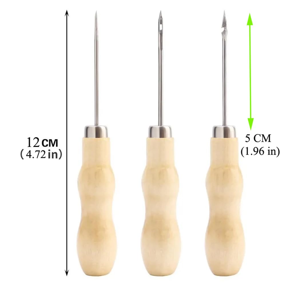 6 Pack Leather Sewing Awl with Wooden Handle Pin Punch Drill Stitch Stamp Scratch Manual Pricker Pin Needle Tool for Leatherwork Stitcher Crochet DIY Handmade Craft Shoe Repair