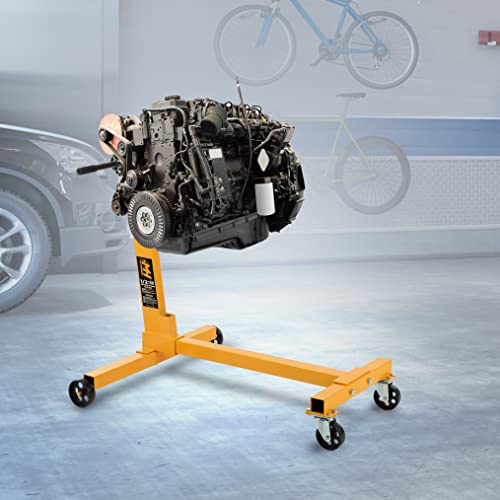 Motorhead 1/2-Ton Heavy-Duty Rotating Engine Motor Stand (1,000 Lbs), Ls Compatible, 360Degree Degree Rotation, 4-Caster, 4 Adjustable Arms, Heavy Gauge Welded Steel, Usa-Based, Yellow, Ag00005G #TOP1