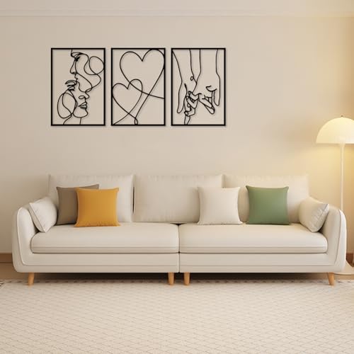Arte de pared de metal negro abstracto con diseño de beso minimalista para decorar el salón