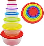 Kitchen Mixing Bowls, 7-Piece Set, Plastic, Food Storage Containers, Stackable, Sealed, Freezer, Microwave and Dishwasher Safe (Circle)