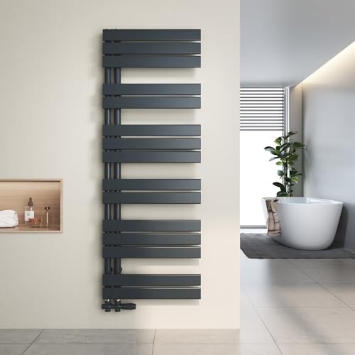 Heilmetz Badheizkörper Flach Design Heizkörper Handtuchtrockner für Badezimmer Handtuchheizkörper mit Seitenanschluss 500x1385mm Handtuchwärmer Anthrazit 694W