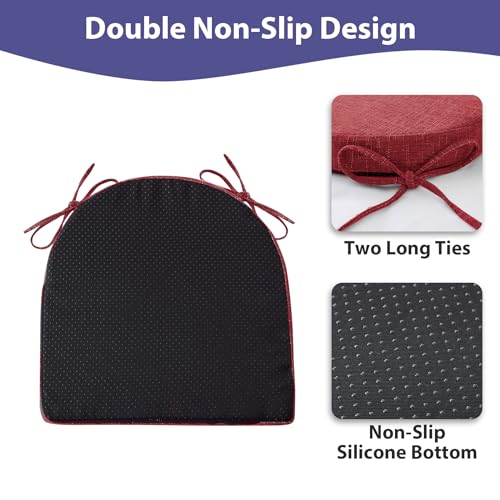 Image of IPYNBAP Chair Cushions for Dining Chairs, Kitchen Chair Cushions, 16'' x 16'' x 2'', Non Slip Indoor Seat Cushions, Chair Pads for Dining Chairs with Ties & Removable Cover, Set of 4, Red