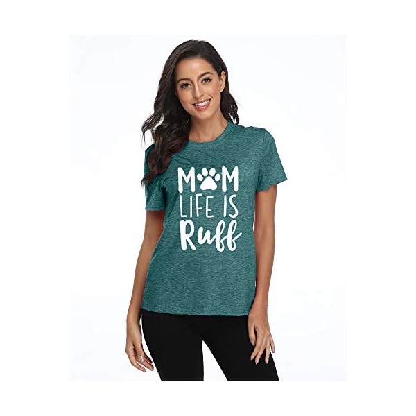 Dog-Mom-Life-is-Ruff-Graphic-Women-T-Shirts-Tees-Lady-Dog-Lover-Letter-Print-Short-Sleeve-Tops-for-Mama Women Dog Mom Shirt Mom Life is Ruff Graphic T-Shirts Funny Dog Lover Short Sleeve Tees Tops