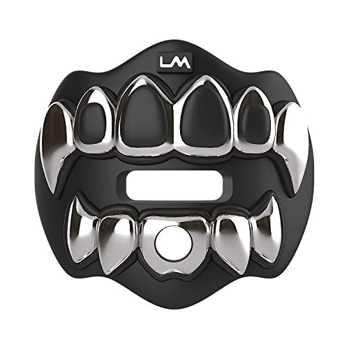 Loudmouth Football Mouth Guard | 3D Chrome Grillz Adult & Youth Mouth Guard | Mouth Piece for Sports | Maximum Air Flow Mouth Guards | Lip and Teeth Protector (3D Grillz - Chrome Black/Silver)